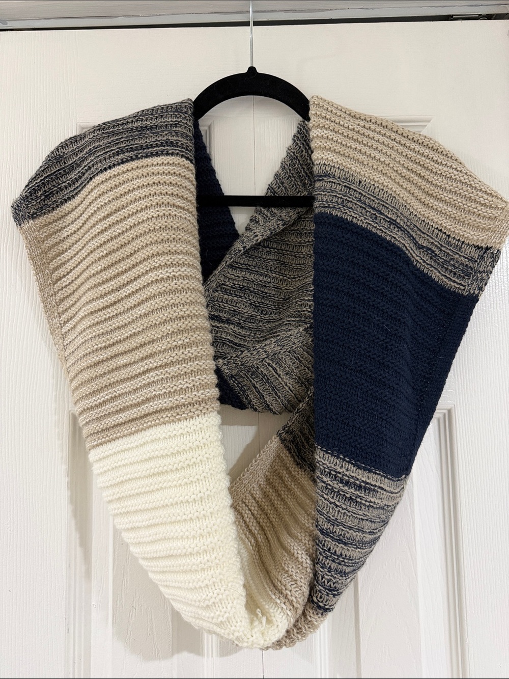 Calvin Klein Colorblock Infinity Scarf - Cream, Tan, Navy, Gray